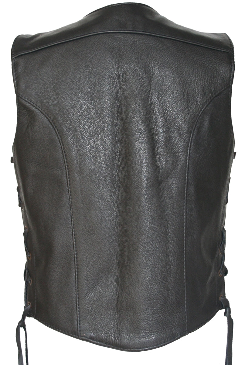Women's Zip Up Black Biker Leather Vest with gun pockets