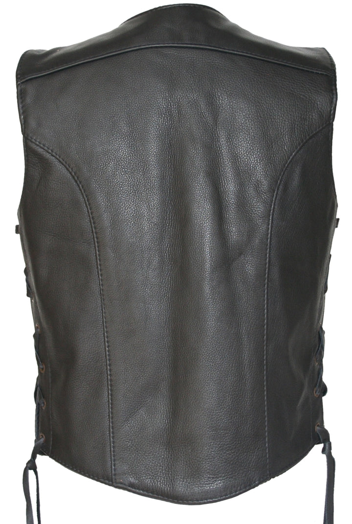 Women's Zip Up Black Biker Leather Vest with gun pockets