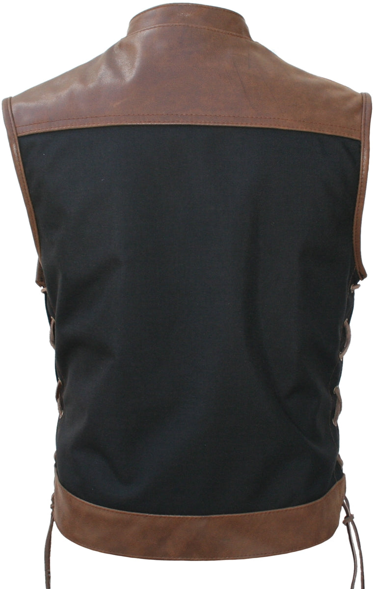 Club Style Vest ( Leather & Cordura ) Black/Brown Vintage