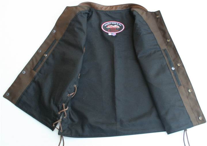 Club Style Vest ( Leather & Cordura ) Black/Brown Vintage