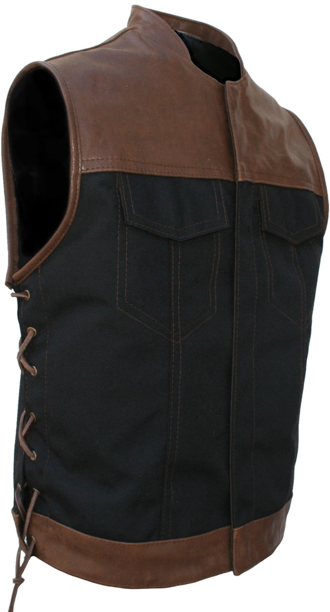 Club Style Vest ( Leather & Cordura ) Black/Brown Vintage
