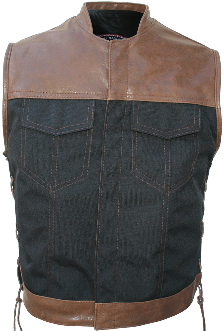 Club Style Vest ( Leather & Cordura ) Black/Brown Vintage