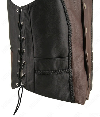Men's Braided Black-Brown / Genuine Cowhide Nickel Vest