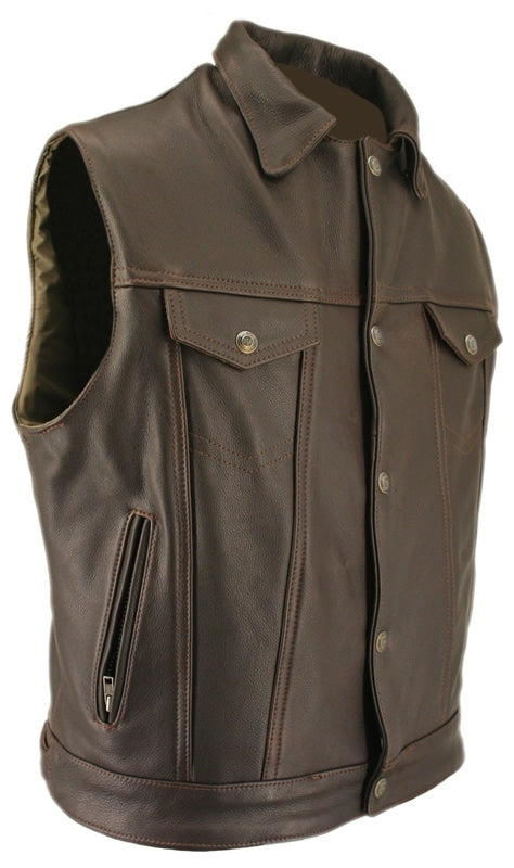 Men's Denim Style Vest Distressed Brown