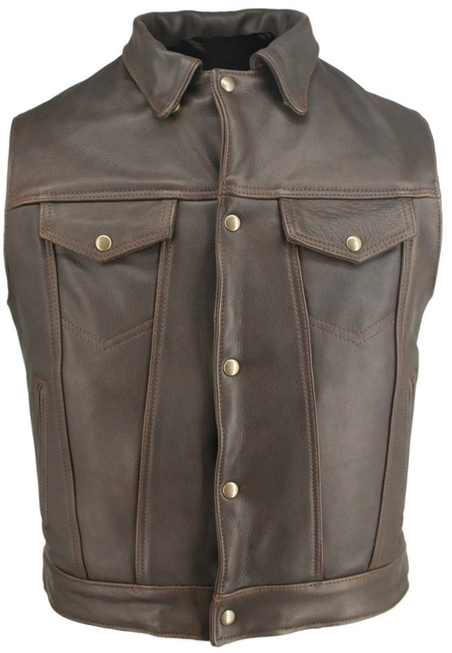 Men's Denim Style Vest Distressed Brown