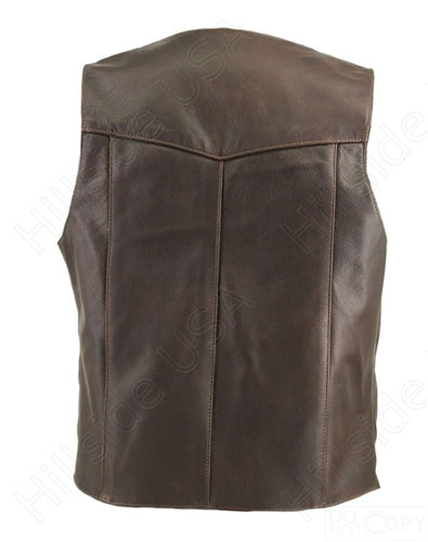 Men's Distressed Brown Classic Biker Vest