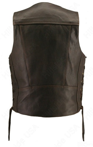 Men's Distressed Brown Genuine Cowhide Nickel Vest