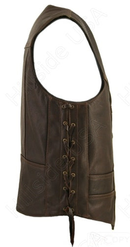 Men's Distressed Brown Genuine Cowhide Nickel Vest