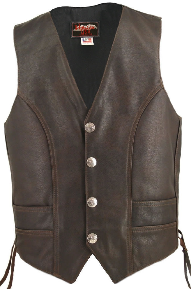 Men's Distressed Brown Genuine Cowhide Nickel Vest