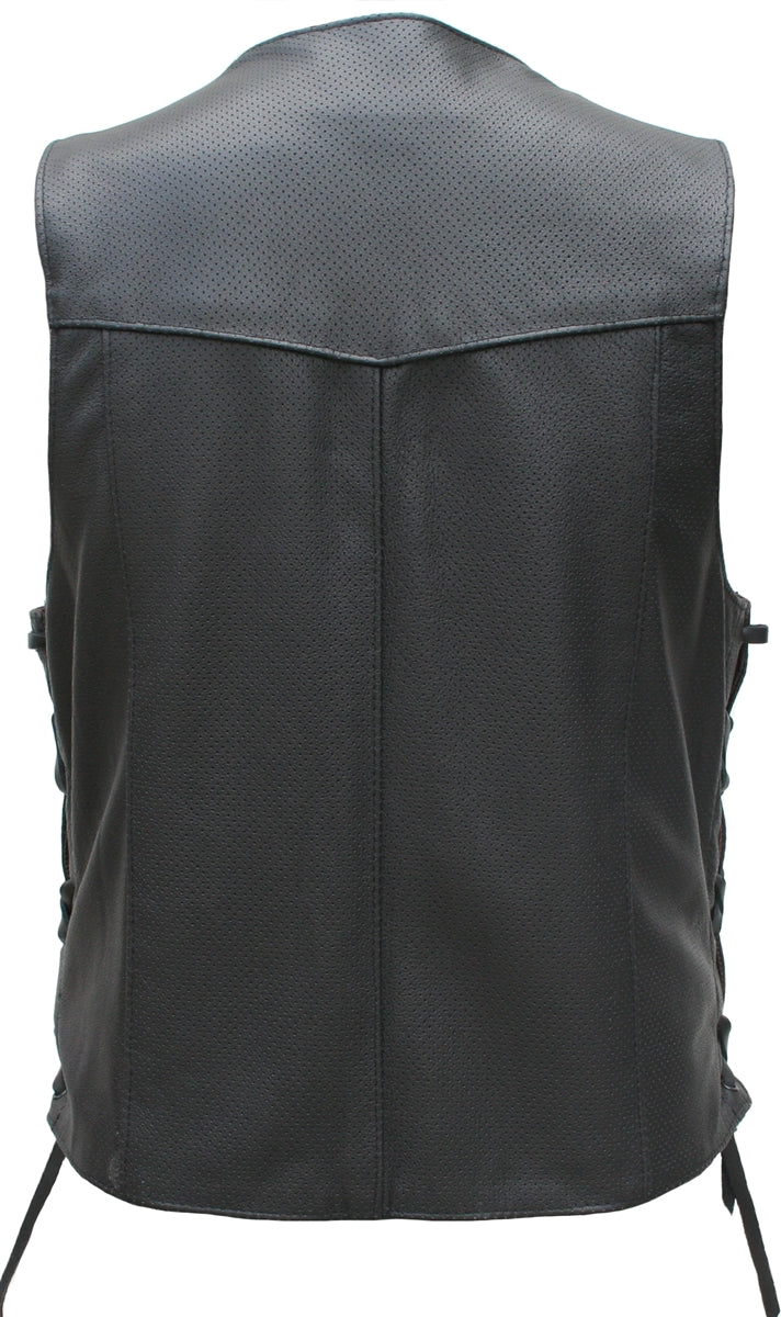 Men's Laced Side Full Perforated Classic Biker Vest