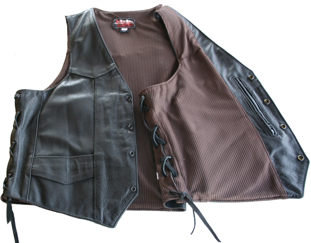 Men's Laced Side Full Perforated Classic Biker Vest