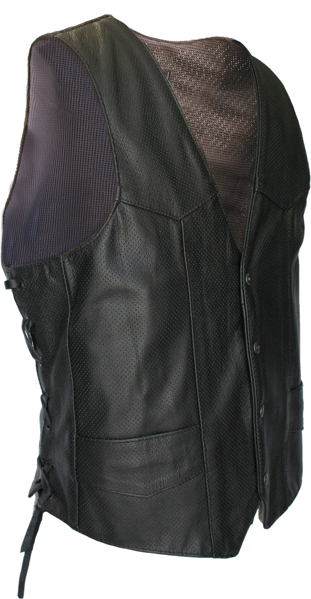 Men's Laced Side Full Perforated Classic Biker Vest