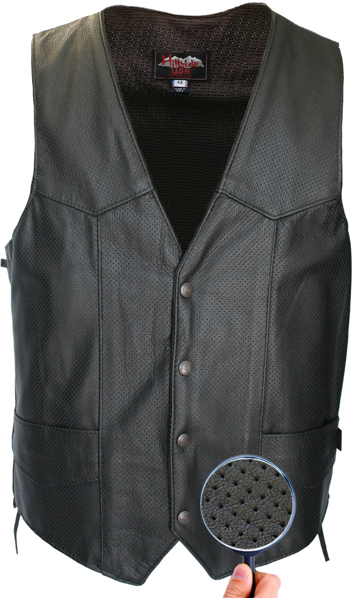 Men's Laced Side Full Perforated Classic Biker Vest