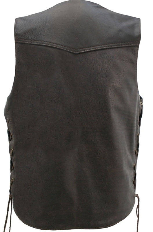 Men's Solid Back Distressed Brown Vest