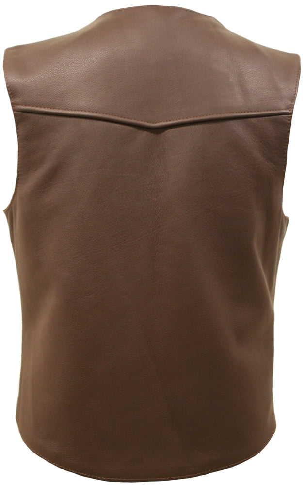Men's Zipper Racer Leather Vest Brown