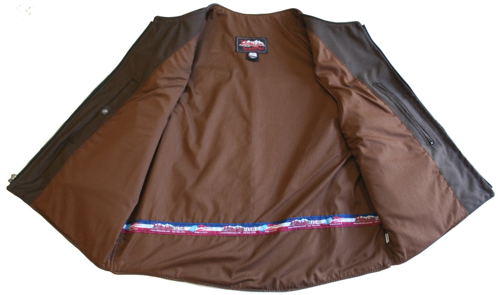 Men's Zipper Racer Leather Vest Brown