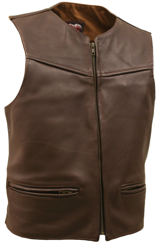 Men's Zipper Racer Leather Vest Brown
