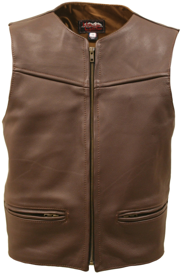 Men's Zipper Racer Leather Vest Brown
