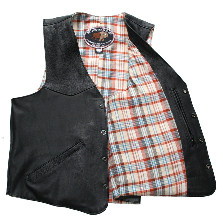 Men's Western Style Black American Bison Leather Vest
