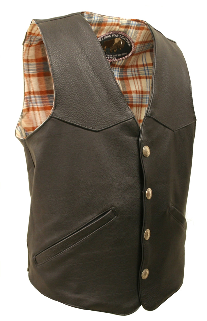 Men's Western Style Black American Bison Leather Vest