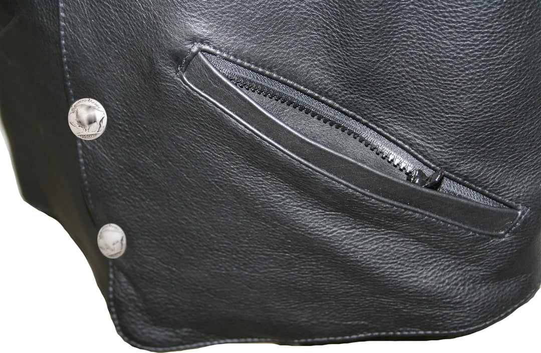 Men's Western Style Black American Bison Leather Vest