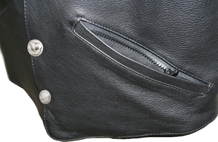 Men's Western Style Black American Bison Leather Vest