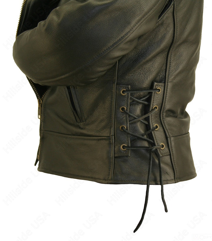 Women's Beltless Biker Leather Jacket