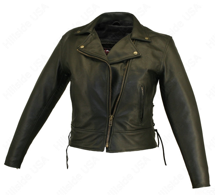 Women's Beltless Biker Leather Jacket